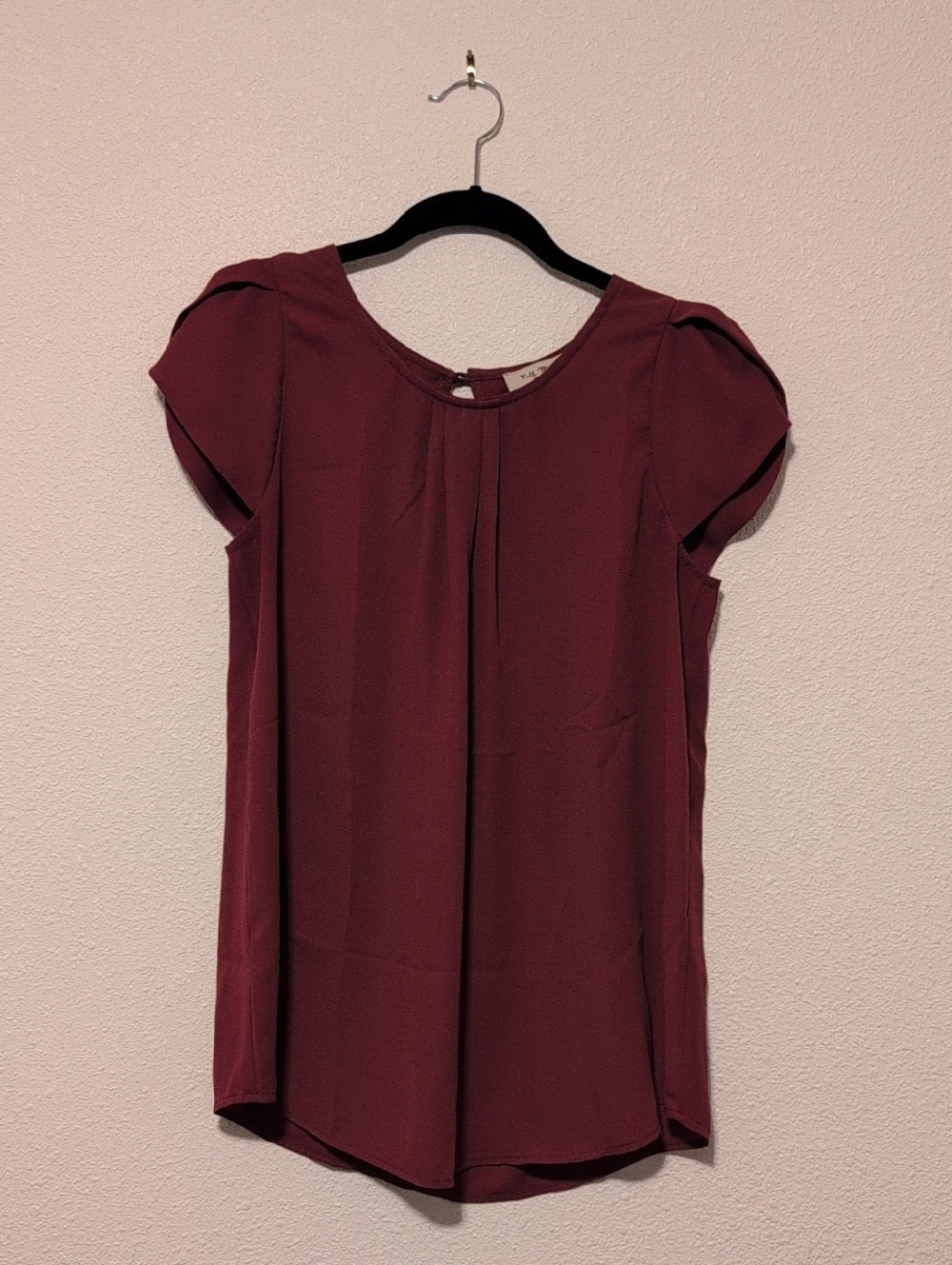 Womens Dark Pink Short Sleeve Pleated Blouse